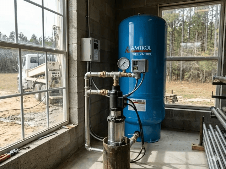 Pressure tank service setup for a residential well system